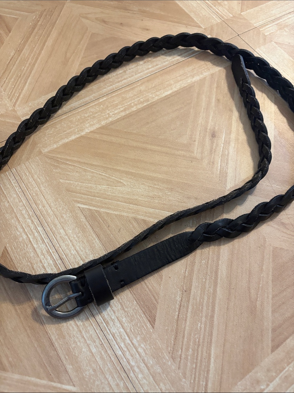 Black Braided Leather Women's Belt